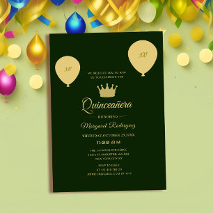 green and golden classic elegant chic quinceañera  invitation