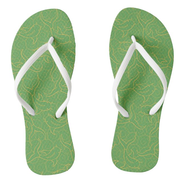 Green and Golden Koi Fish Pattern Design  Thongs (Footbed)