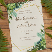Green And Golden Watercolor Wedding Invitation