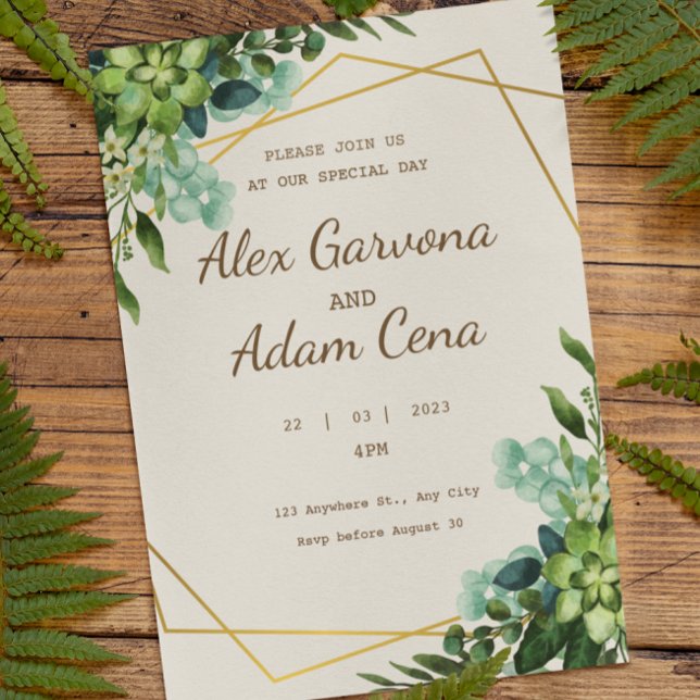 Green And Golden Watercolor Wedding Invitation Flyer (Creator Uploaded)