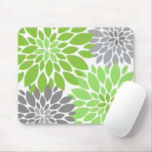 Green and Gray Chrysanthemums Floral Pattern Mouse Pad