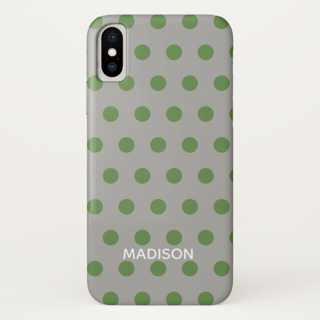 Green and Gray polka dot  Personalized Name Case-Mate iPhone Case (Back)