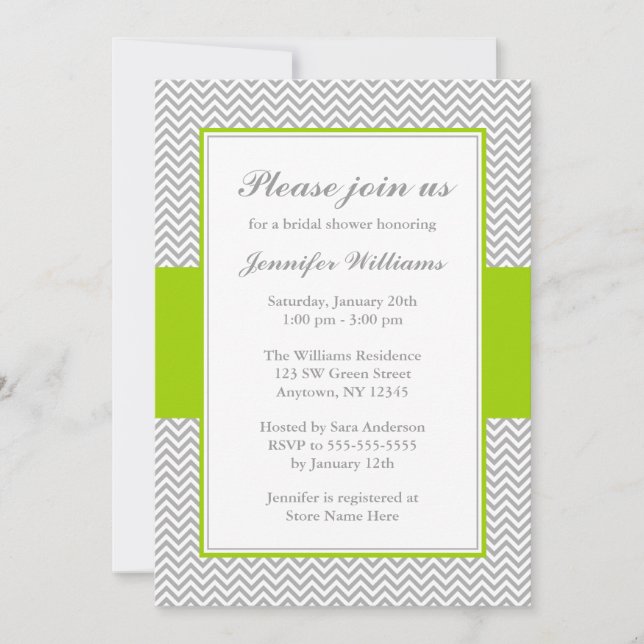 Green and Grey Chevron Bridal Shower Invitation (Front)