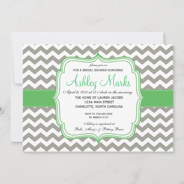 Green and Grey Chevron Invitation (Front)