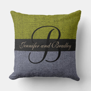 Green and Grey Elegant Monogram Wedding Cushion