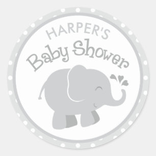 Green and Grey Elephant Baby Shower Classic Round Sticker