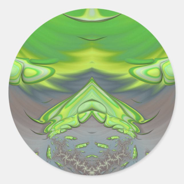 ~ Green and Grey Fractal ~ Classic Round Sticker (Front)