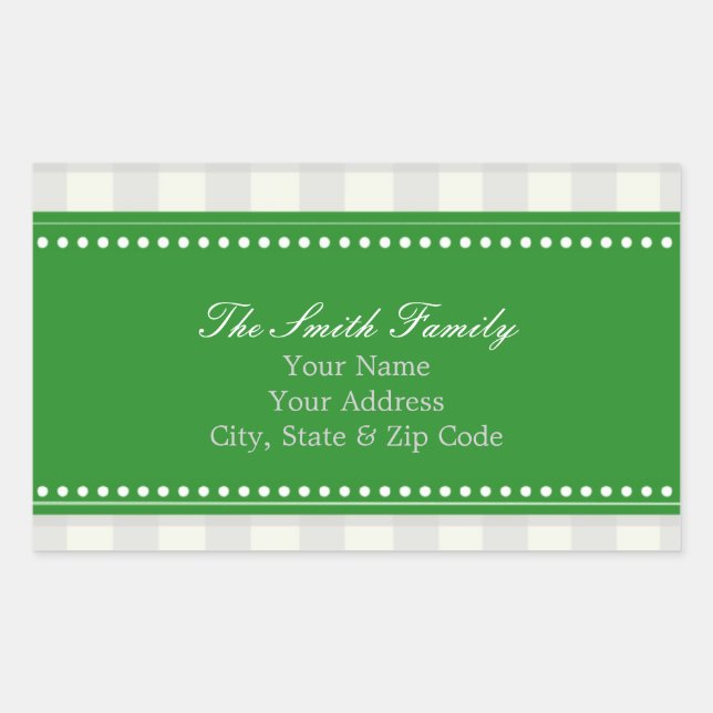 Green and Grey Gingham Address Stickers (Front)
