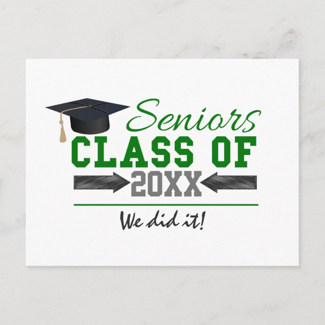 Green and  Grey Graduation Gear Announcement Postcard (Front)