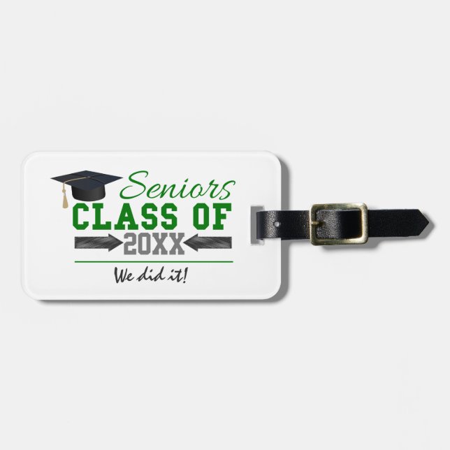 Green and  Grey Graduation Gear Luggage Tag (Front Horizontal)