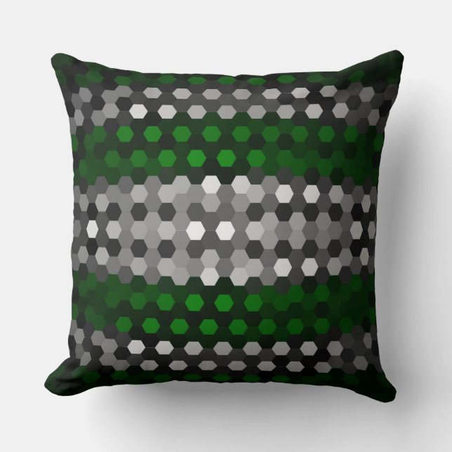 Green and Grey Hexagons Pattern Cushion (Front)