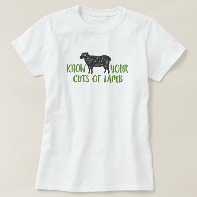 Green and Grey Know Your Cuts of Lamb T-Shirt (Design Front)