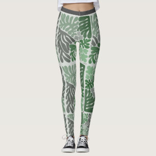 Green and Grey Leafy Pattern Women’s Leggings