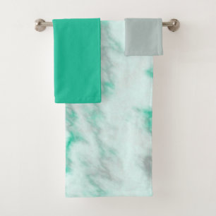 Green and grey marble bath towel set