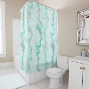 Green and grey marble shower curtain