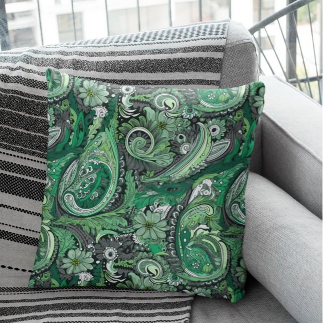 Green and Grey Paisley Pattern Cushion (Creator Uploaded)