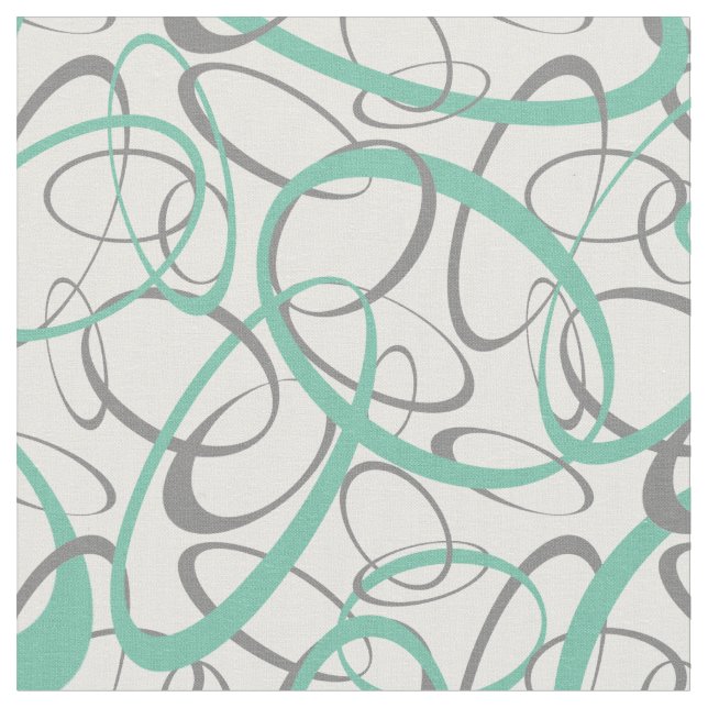 Green and Grey Retro Shapes Pattern Fabric (Close Up)