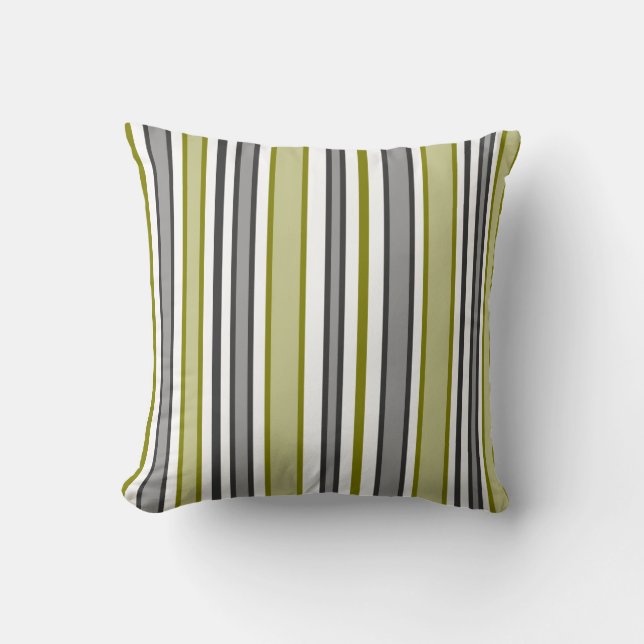 Green and Grey Stripes Cushion (Front)