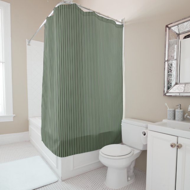 green and grey stripes Shower Curtain (In Situ)