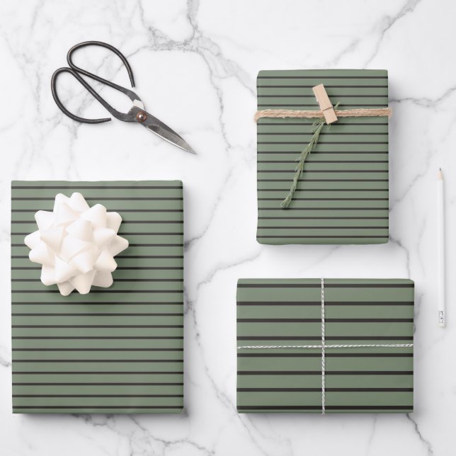 green and grey stripes   wrapping paper sheet (Front)