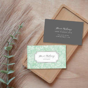 Green and Grey Vintage Floral Business Card