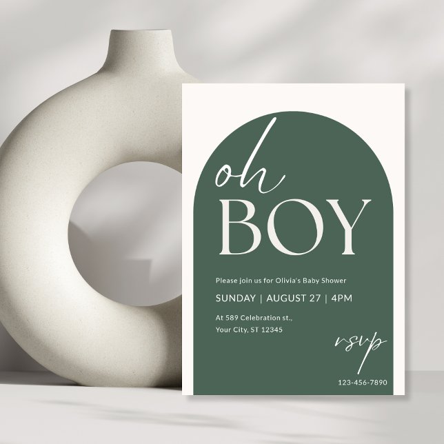 Green and Ivory Minimalist Oh Boy Baby Shower Invitation (Creator Uploaded)