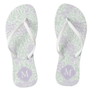 Green and Lavender Floral Damask Monogrammed Thongs