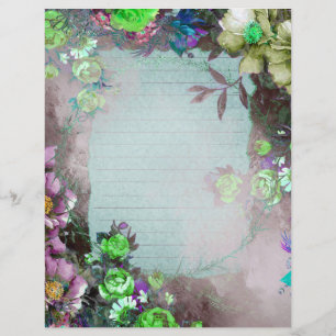 Green and Lavender Floral Frame Scrapbook Paper