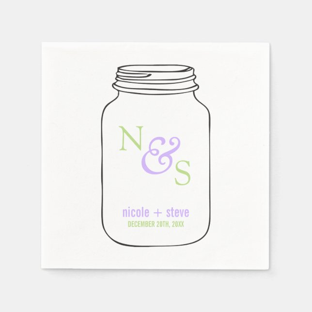 Green and Lavender Mason Jar Monogrammed Wedding Napkin (Front)