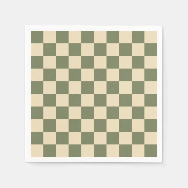 Green and Light Beige Checkerboard Napkin (Front)
