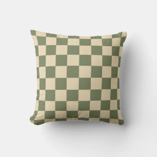 Green and Light Beige Chequerboard Cushion
