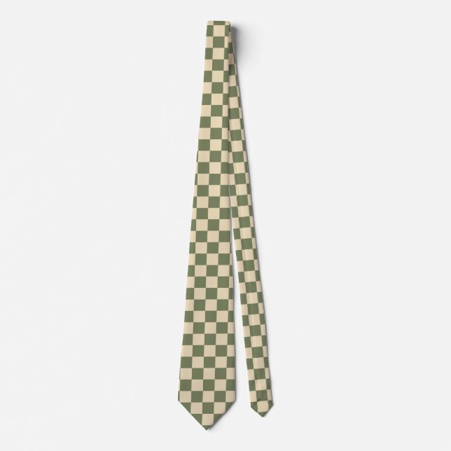 Green and Light Beige Chequerboard Tie (Front)