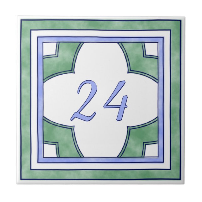 Green and Light Blue Big House Number Tile (Front)