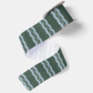 Green and light blue stripe fun Christmas Satin Ribbon