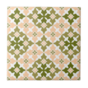 Green and Light Peach Moroccan Inspired Ceramic Tile