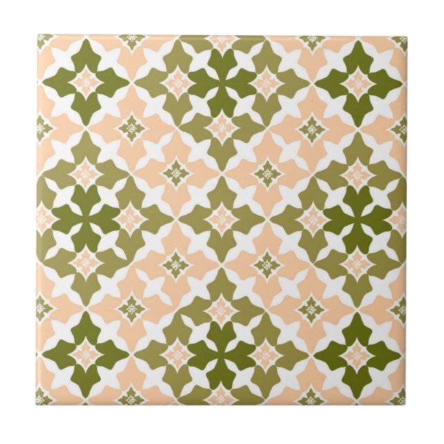 Green and Light Peach Moroccan Inspired  Ceramic Tile (Front)