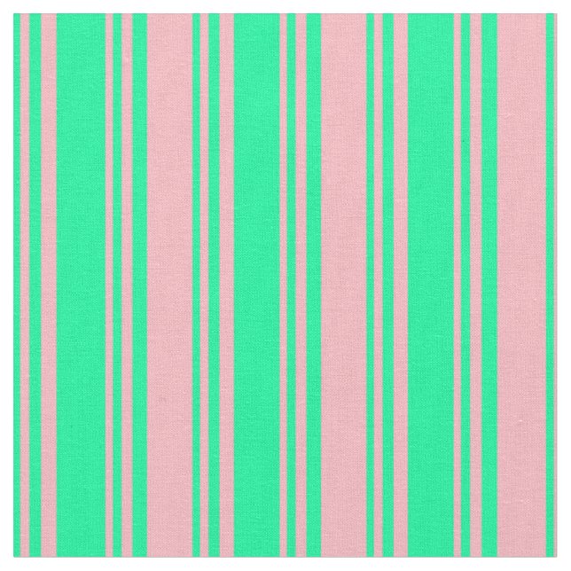 Green and Light Pink Lined Pattern Fabric (Close Up)
