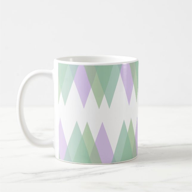 Green and lilac triangles coffee mug (Left)