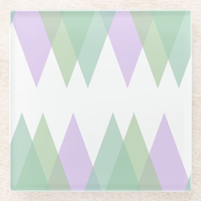Green and lilac triangles glass coaster (Front)