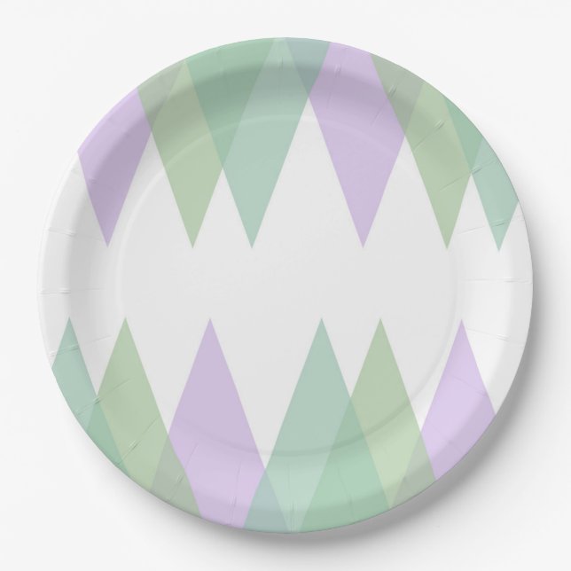 Green and lilac triangles paper plate (Front)