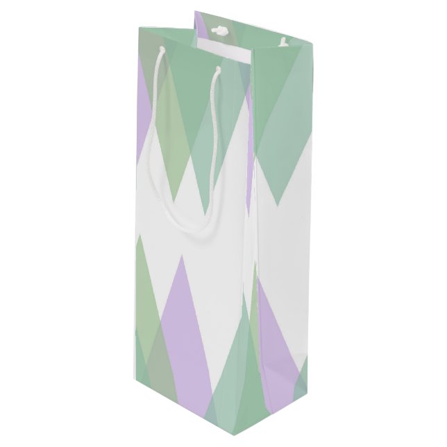 Green and lilac triangles wine gift bag (Front Angled)