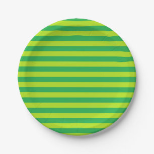 Green and Lime Green Stripes Paper Plate