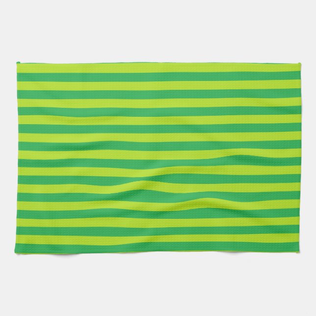 Green and Lime Green Stripes Tea Towel (Horizontal)