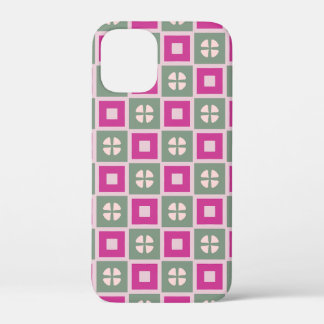 Green and Magenta Boxed Floral Bloom iPhone Case