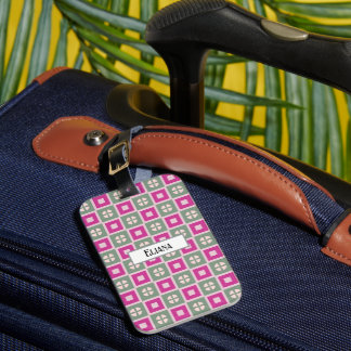 Green and Magenta Boxed Floral Bloom Luggage Tag