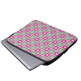 Green and Magenta Boxed Floral Laptop Sleeve