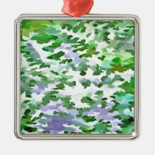 Green and Mauve Camouflage Pattern Metal Tree Decoration