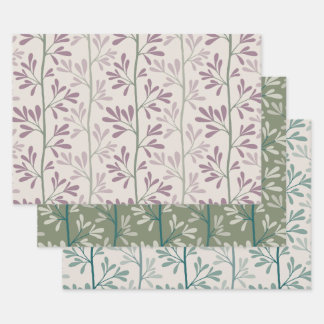 Green and Mauve Garden Stems Modern Botanical Wrapping Paper Sheet