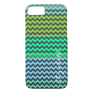 Green and Mint Chevron Stripes Monogram iPhone 8/7 Case