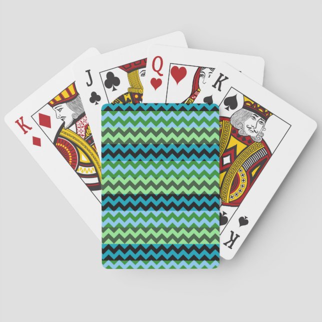 Green and Mint Chevron Zigzag Stripe Pattern Playing Cards (Back)